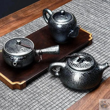 Théières japonaises noires gouttes d’argent | Théières à la folie